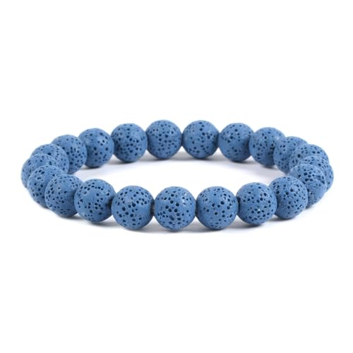 Justinstones Gem Semi Precious Gemstone 10mm Round Beads Stretch Bracelet 7 Inch Unisex - color: Dyed Blue Lava