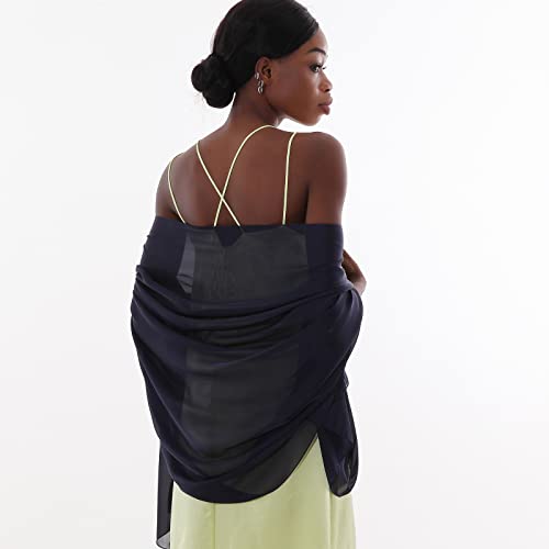 Womens Scarf Pashmina Shawls and Wraps for Evening Dresses Like Chiffon Silk Scarf for Bridal Wedding - color: Navy