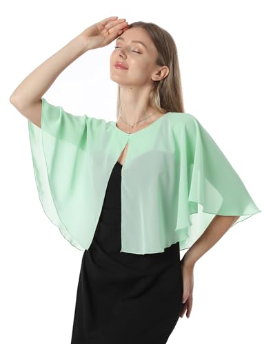 Chiffon Capelet Soft capes Shawls and Wraps for Evening Dress Wedding Cape 1920s shawl accessories for women - color: Mint Green
