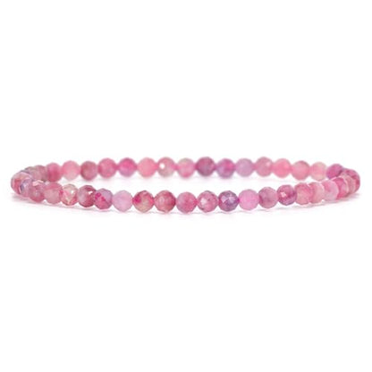 Angelstones Natural Gemstone Small Beaded Stretch Bracelet, 4mm Faceted Round Beads, Crystal Healing Bracelet for Women - color: Pink Tourmaline