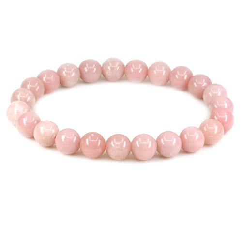 Keleny Gem Semi Precious Gemstones 8mm Natural Quartzite Stone Round Beads Rock Crystal Jasper Stretch Bracelet 7 Inch Unisex - color: 8mm Pink Opal