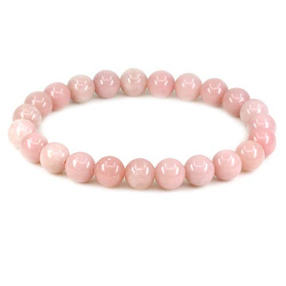Keleny Gem Semi Precious Gemstones 8mm Natural Quartzite Stone Round Beads Rock Crystal Jasper Stretch Bracelet 7 Inch Unisex - color: 8mm Pink Opal