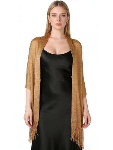 Sumolux Shawls Wraps for Evening Dresses Metallic Glitter Shawls Scarf for Women Sparkling Wedding with Free Buckle - color: Light Brown
