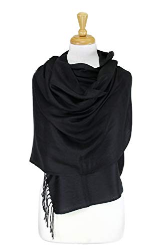 Luxurious Pashmina Feel Scarf & Shawl - Soft Solid Color Wrap for Weddings, Evening Dresses, Gifts - color: . Black