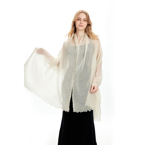 zero season Lightweight Wool Blend Scarf for Women & Men – All Season Travel Shawl Wrap with Fringe, Soft Gauze Feel Scarf - color: White