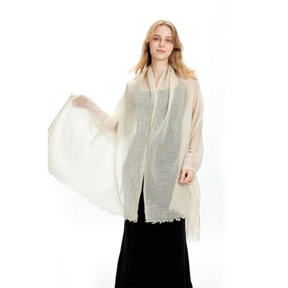 zero season Lightweight Wool Blend Scarf for Women & Men – All Season Travel Shawl Wrap with Fringe, Soft Gauze Feel Scarf - color: White