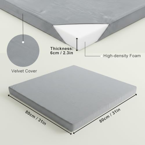 Velvet Zabuton Meditation Mat - Large Floor Pillow for Adults & Yoga Meditation Cushion - High Density Foam Floor Seating with Washable Cover, 31x31 Inch (Gray)