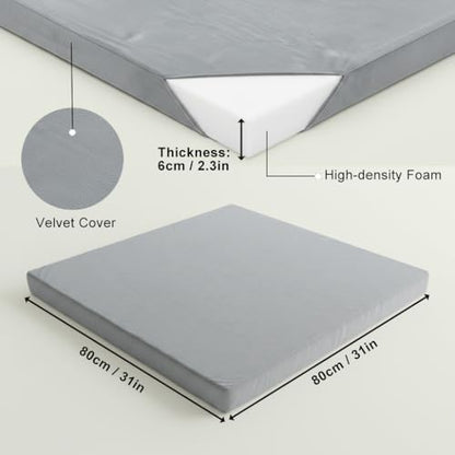 Velvet Zabuton Meditation Mat - Large Floor Pillow for Adults & Yoga Meditation Cushion - High Density Foam Floor Seating with Washable Cover, 31x31 Inch (Gray)