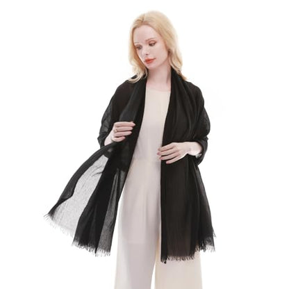 RIIQIICHY Scarf for Women Lightweight Solid Color Long Fashion Gauze Scarves Shawl Wrap - color: Black