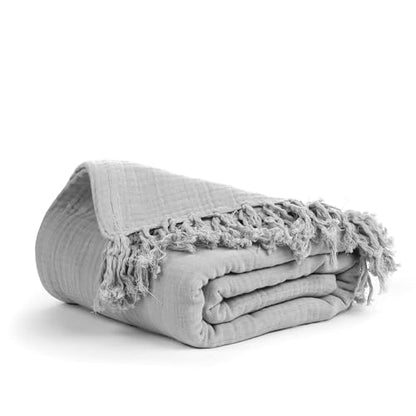 Salt Earth 100% Cotton Muslin Throw Blanket, Gauze Blanket 50"X60" Throw with Tassel 4 Layered for Couch, Bed, Living Room, Lightweight & All Seasons Blankets & Throws, Skin Friendly(Scottish Grey) - color: Scottish Grey, size: 50"X60" Throw