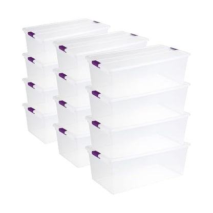 Sterilite 12-Pack 110 Quart ClearView Latch Box, Stackable Organizer Bins with Latching Lids - Clear Plastic Organization Containers for Closet, Bedroom, Shelving Units and Everyday Home Storage - size: 12 Pack, style: 110 Quart