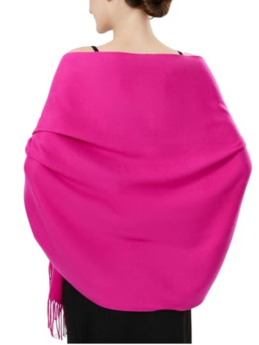 Luxurious Pashmina Feel Scarf & Shawl - Soft Solid Color Wrap for Weddings, Evening Dresses, Gifts - color: Hotpink