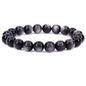 Keleny Fashion Crystal Man Women Stretch Bracelet 10mm Round Beads Rock Jasper 7 Inch Unisex - color: AA Grade Silvery Obsidian
