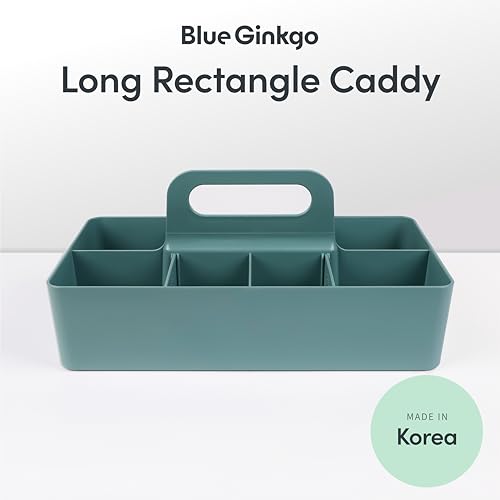 BLUE GINKGO Stackable Organizer Caddy – Korean-Made Portable Tote for Bathroom, Office, Crafts, or School Supplies (Long Rectangle, Green)