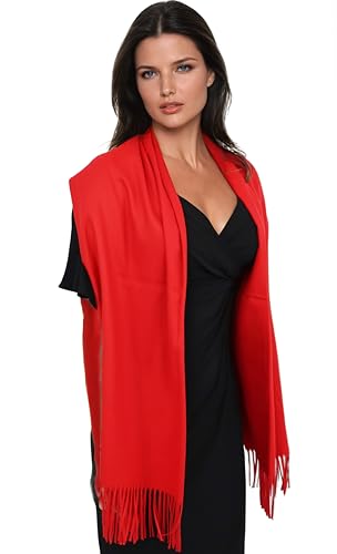 Ocomfly 100% Pashmina Scarf for Women - Premium Womens Scarves - Gift Boxed - Shawls or Wraps - Ultra Soft and Warm - color: Cherry Red