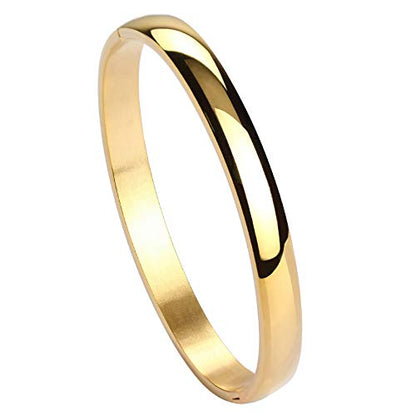 Womens 6MM Stainless Steel Brecelet Plain Polished Finish Cuff Bangle - color: 1-Gold