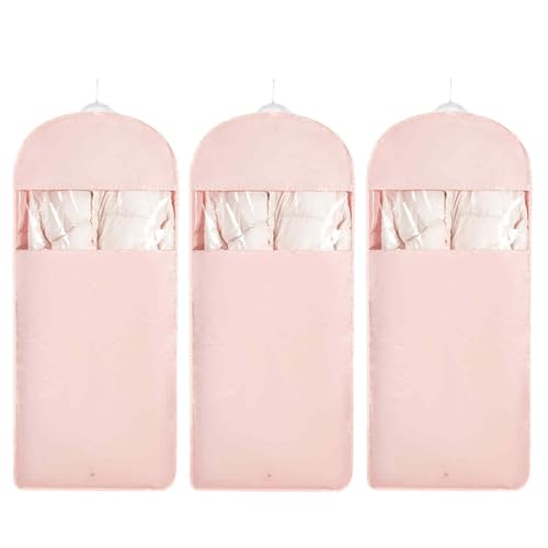 Space Saving Hanging Garment Bag with Self Compression Zipper，Dust Cover Clothes Bags for Down Coat,Dress,Suit，Closet Storage Organizer for Home Travel Use (Pink, XL) - color: Pink, size: 3pcsXL