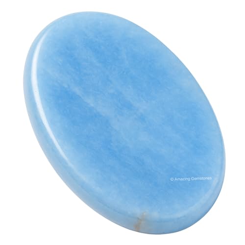Amazing Gemstone Angelite Worry Stone Crystals & Healing Stones - Worry Stones for Stress Relief Gifts - Piedra Crystal Fidget for Meditation, Relaxation - Unique Stocking Stuffers and Gifts - color: Angelite