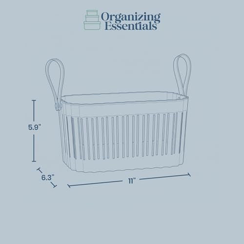 Medium Plastic Storage Basket with Soft Handles – Tan & Brown Decorative Bin for Bathroom, Dorm, or Desk – Rectangular Organizer Basket, 5.3L