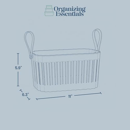 Medium Plastic Storage Basket with Soft Handles – Tan & Brown Decorative Bin for Bathroom, Dorm, or Desk – Rectangular Organizer Basket, 5.3L