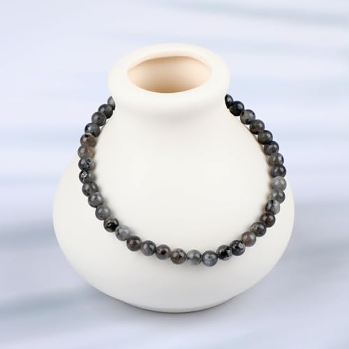 LPBeads Handmade Natural Gemstone Stretch Elastic Bracelet Healing Crystal Round Stone Beads Jewelry Gifts for Women Men - color: Black Larvikite, size: 4mm