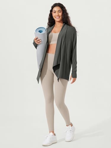 ODODOS Women's Drape Open Front Cardigans Cozy Soft Long Sleeve Casual Wrap Outerwear with Pockets Thumb Hole - color: Charcoal, size: Large