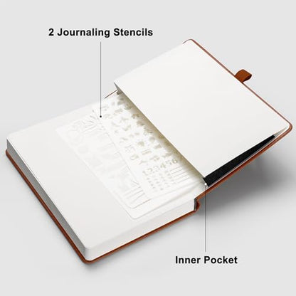RETTACY Dotted Journal Notebook, 2-Pack, 160 Numbered Pages per Pack, A5 Medium Size (5.7'' x 8.3''), 120 GSM Thick Paper, Leather Hardcover, for Journaling, Planning, Tracking (Brown & Brown) - color: Brown & Brown, style: Dotted
