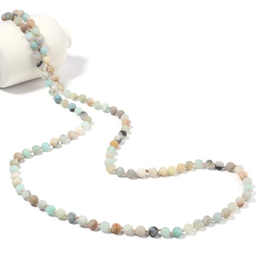 Beaded Necklace Hand Knotted for Woman - color: Amazonite