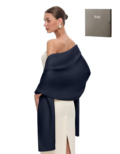 PULI Women's Pashmina Shawl Wraps for Evening Dress Large Scarf Blanket Long Wedding Bridal Winter Warm Shoulder Wrap - color: Gift Box Dark Slate Blue