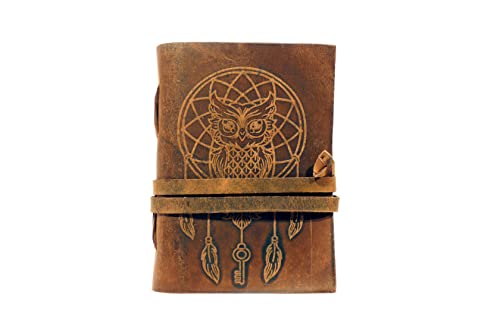 Urooj Handicraft Book Of Shadows journal blank dream catcher with owl leather witchcraft books grimoire spell sketchbook college poetry personal notebooks (Owl Brown) - color: Owl Brown