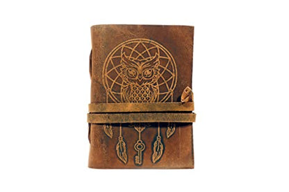 Urooj Handicraft Book Of Shadows journal blank dream catcher with owl leather witchcraft books grimoire spell sketchbook college poetry personal notebooks (Owl Brown) - color: Owl Brown