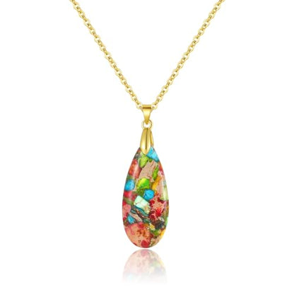 Inspirational Gifts Healing Gold Pendant Gold Necklaces for Women，Get Well Soon Encouragement Gifts for Women Friends Sister Mom, Natural stone Pendant Healing boho Friendship Jewelry for women