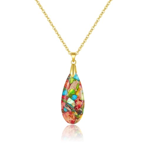 Inspirational Gifts Healing Gold Pendant Gold Necklaces for Women，Get Well Soon Encouragement Gifts for Women Friends Sister Mom, Natural stone Pendant Healing boho Friendship Jewelry for women