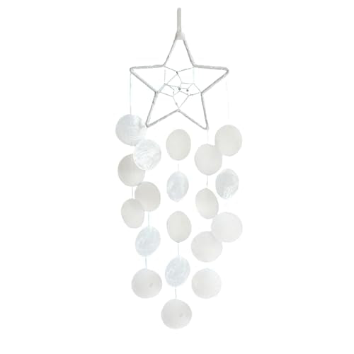 Hanging Wind Chimes for Outside Decoration, Balcony Garden Decor of Star Shaped Capiz Shell Wind Chime, Coastal Style Decor for Indoor Outdoor, Great Gift for Women (White) - color: White