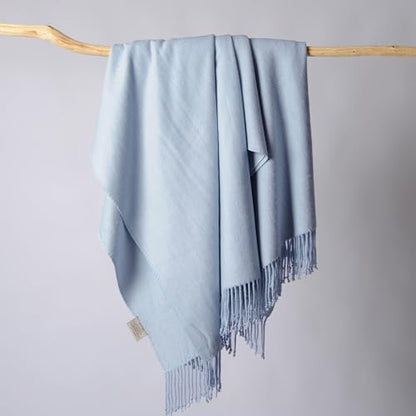 CUDDLE DREAMS Silk Throw Blanket with Hand-Knotted Fringe, Natural, Soft & Breathable (Blue) - color: Blue