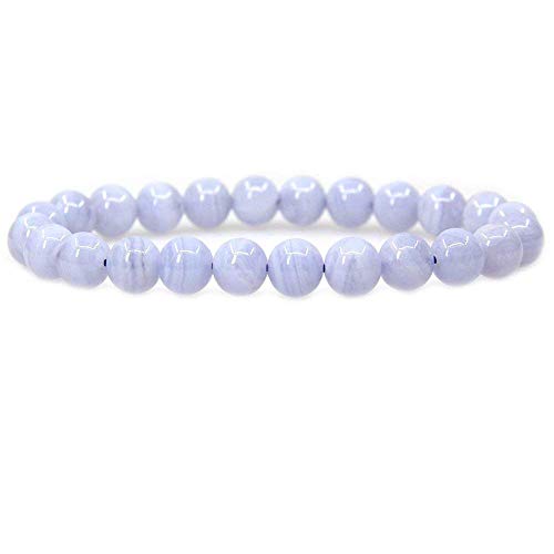 Angelstones Handmade Natural Healing Gemstone 8mm Round Beads Stretch Crystal Bracelet 7 Inch Unisex - color: Blue Lace Agate