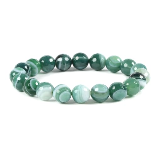 Justinstones Gemstone Crystals Chakra Beads Bracelet Crystal Healing 10mm Round Stretchable Bracelet for Her Gift - color: Faceted Dyed Green Banded Agate