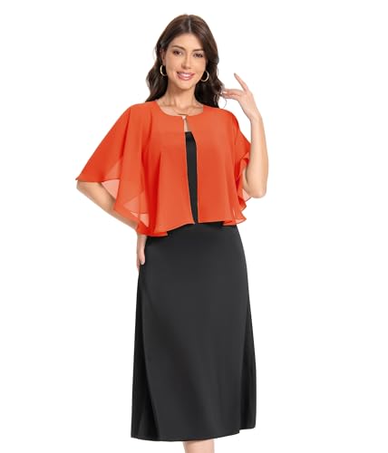 Baoqiya Capelets for women Chiffon Cape Soft Shawls and Wraps Wedding Capes 1920s flapper Cover Up - color: Orange