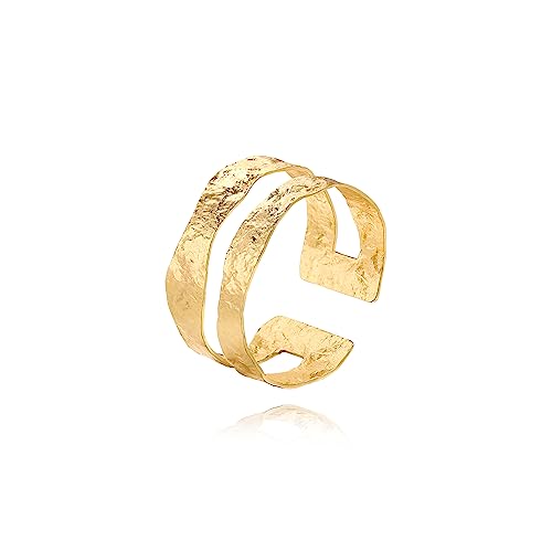 POTESSA 18K Gold Plated Cuff Bracelets Adjustable Dainty Bangle Handemade Jewelry for Women - style: Double-layer