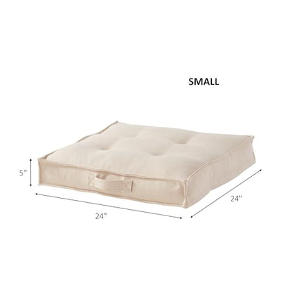 Square Tufted Floor Pillow with Removable Cover, Cream, Small (24") - color: Cream, size: Small (24")