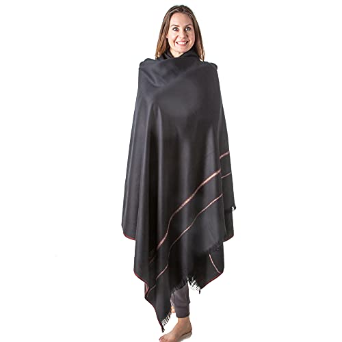 Versatile Premium Wool Blend Meditation Shawl - Large Unisex Prayer Wrap, Oversized Scarf & Yoga Blanket - color: Black