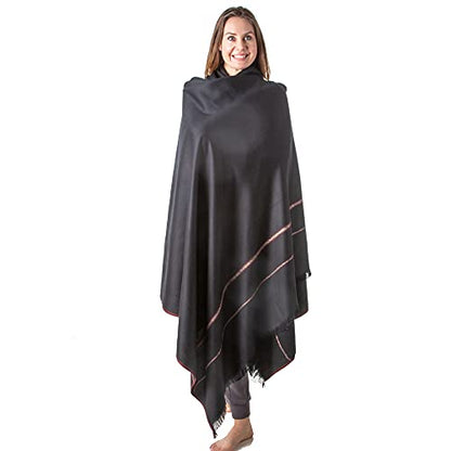 Versatile Premium Wool Blend Meditation Shawl - Large Unisex Prayer Wrap, Oversized Scarf & Yoga Blanket - color: Black