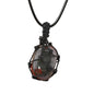 Crystal Tumbled Stone Pendant Necklace for Women Knotted Net Bag Leather Necklace Yoga Meditation Jewelry Gifts - color: African Blood