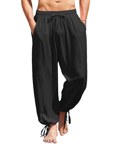 COOFANDY Men's Cotton Linen Pants Casual Harem Pants Elastic Waist Beach Boho Yoga Trousers
