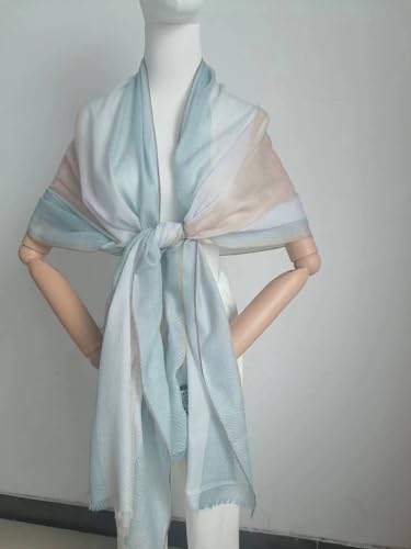 Luxury Cashmere Pashmina Style Shawl - Silk & Wool Blend Scarf, Lightweight Skin-Friendly Wrap - color: Gradient Light Blue