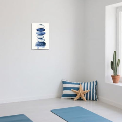 ZQQART Zen Stone Canvas Wall Art Blue and White Zen Stone Paintings Bathroom Pictures Relaxing Spa Meditation Room Spiritual Artwork for Living Room Framed (20W x 30L) - size: 20W" x 30L"