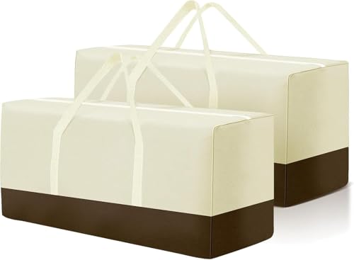 2 Pack Extra Large Patio Outdoor Waterproof Cushion Storage Bag, Outdoor Cushion Furniture Storage Bag with Handles and Zippered 68 x 30 x 20 Inch, Beige 2# - color: 2 Pack Beige