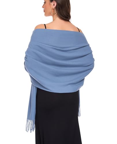 Pashmina Shawl and Wraps for Evening Dresses Resemble Cashmere Scarf for Women Wedding Winter Warm Shawls - color: Dusty Blue