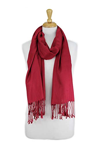 Luxurious Pashmina Feel Scarf & Shawl - Soft Solid Color Wrap for Weddings, Evening Dresses, Gifts - color: Burgundy
