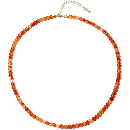 Simple Choker Necklace for Women Real Stone and Crystals Necklaces 4mm Beaded Choker Jewelry Meditation Gift for Women (16"+2") - style: Orange Agate